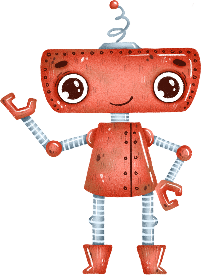 Hand drawn Cute red robot with big eyes