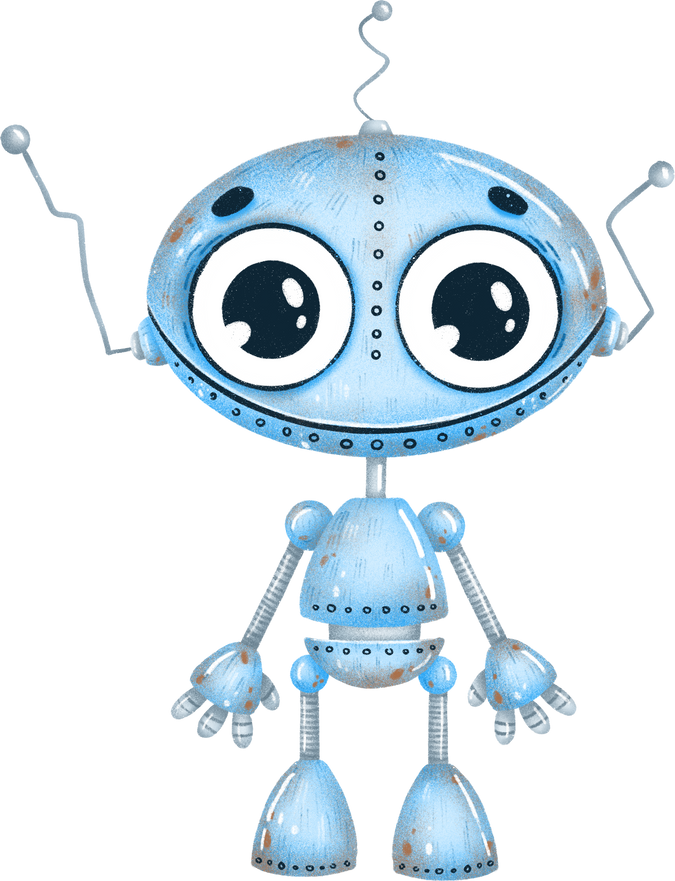 Hand drawn Cute blue robot with big eyes